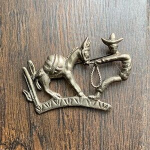 Vintage Mexican Sterling Silver Pin/Brooch, of a man pulling a donkey